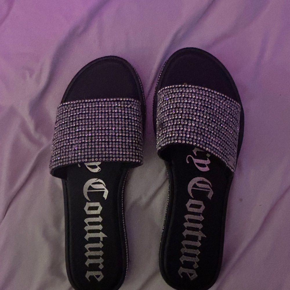Juicy Couture Black Rhinestone Slides